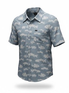 Matix Clothing Company Light Blue Short-Sleeve Fish Print Button-Down Shirt